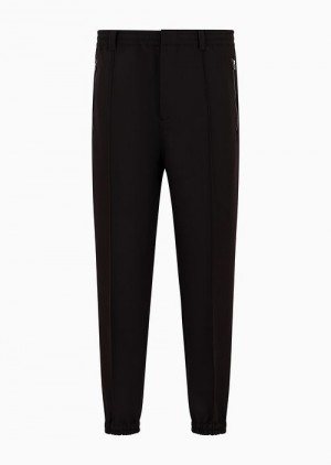 Black Emporio Armani Soft Viscose-blend Trousers With Central Ribs And Elasticated Hem | EA-SN58341