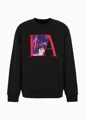 Black Emporio Armani Soft-feel Sweatshirt With Ea Aviation Logo Print | EA-SN58500