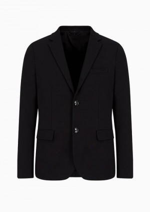 Black Emporio Armani Stitched-jersey Single-breasted Jacket | EA-SN57820