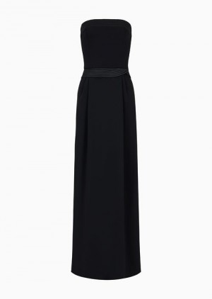 Black Emporio Armani Strapless Long Dress In Technical CrêPe With Quilted Details | EA-SN56549