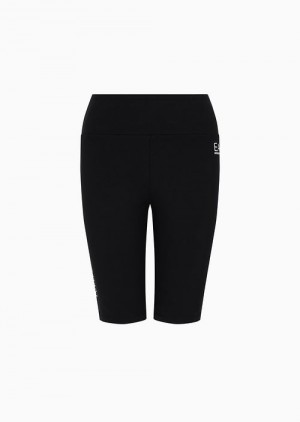 Black Emporio Armani Stretch Cotton Shiny Girl Cycling Trousers | EA7-SN59558