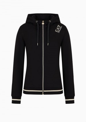 Black Emporio Armani Stretch-cotton Hooded Core Lady Sweatshirt | EA7-SN59585