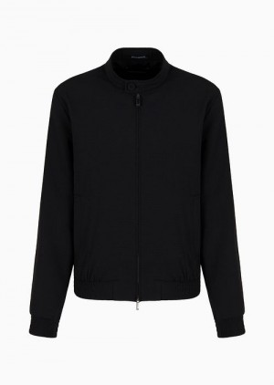 Black Emporio Armani Stretch-seersucker Zipped Blouson | EA-SN58193