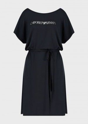 Black Emporio Armani Stretch-viscose Beach Dress With Logo | EA-SN57076