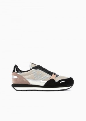 Black Emporio Armani Suede Sneakers With Reflective And Nylon Details | EA-SN57214