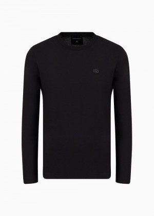 Black Emporio Armani Supima Jersey Jumper With Micro Logo Patch | EA-SN58725