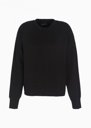 Black Emporio Armani Sweatshirt In Milano-stitch Fabric With Travel Essentials Patch | EA-SN56993