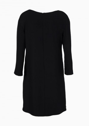 Black Emporio Armani Technical-cady Tunic Dress With Oversized Ruffle | EA-SN56518