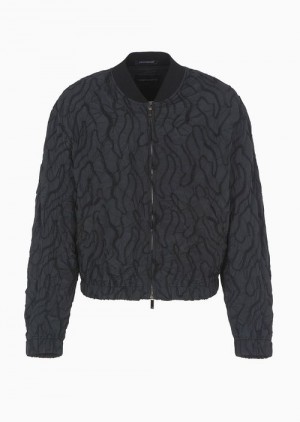 Black Emporio Armani Technical-fabric Bomber Jacket With All-over Raised Embroidery | EA-SN58187