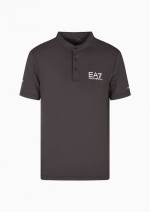 Black Emporio Armani Tennis Pro Henley-collar Polo Shirt In Ventus7 Technical Fabric | EA7-SN59968