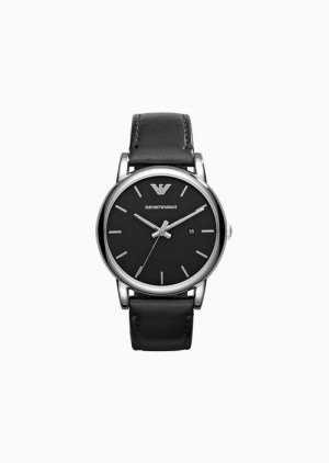 Black Emporio Armani Three-hand Black Leather Watch | EA-SN59347