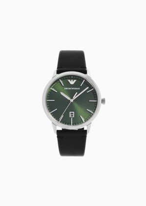 Black Emporio Armani Three-hand Date Black Leather Watch | EA-SN59326