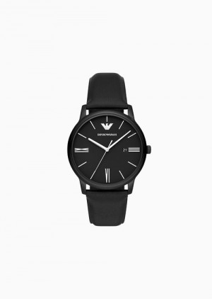 Black Emporio Armani Three-hand Date Black Leather Watch | EA-SN59344