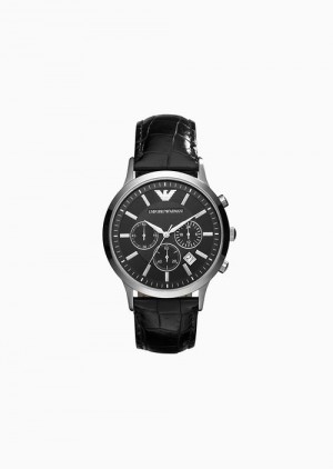 Black Emporio Armani Three-hand Date Black Leather Watch | EA-SN59346