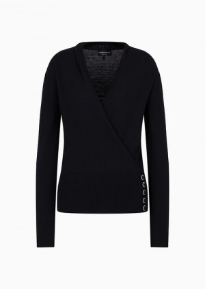 Black Emporio Armani Travel Essentials Crossover V-neck Jumper | EA-SN56660