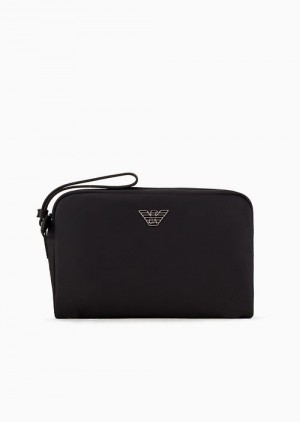 Black Emporio Armani Travel Essentials Medium Washbag In Recycled Nylon | EA-SN57618