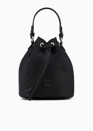 Black Emporio Armani Travel Essentials Recycled-nylon Bucket Bag | EA-SN57334