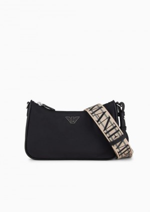 Black Emporio Armani Travel Essentials Recycled-nylon Baguette Bag | EA-SN57360