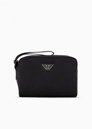 Black Emporio Armani Travel Essentials Small Washbag In Recycled Nylon | EA-SN57620