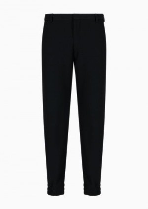 Black Emporio Armani Trousers With Stretch Waist And Hem In Stretch Technical Canneté | EA-SN58323