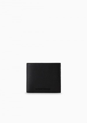 Black Emporio Armani Tumbled Leather Wallet With Coin Pocket | EA-SN59291