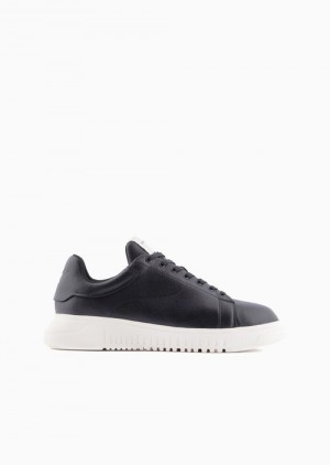 Black Emporio Armani Tumbled-leather Sneakers With Oversized Soles | EA-SN58964