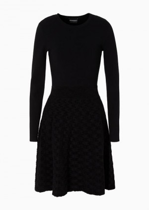 Black Emporio Armani Two-piece Effect Flared Dress With A Jacquard Pattern Skirt | EA-SN56520