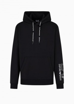 Black Emporio Armani Unisex Core Identity Organic-cotton Hooded Sweatshirt | EA7-SN59591