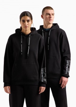 Black Emporio Armani Unisex Core Identity Organic-cotton Hooded Sweatshirt | EA7-SN59983