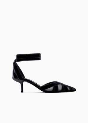 Black Emporio Armani Velvet And Satin D'Orsay Court Shoes | EA-SN57159