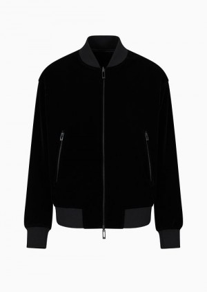 Black Emporio Armani Velvet Bomber With Oversize Lunar New Year Dragon Embroidery | EA-SN58263