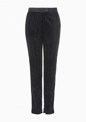 Black Emporio Armani Velvet Trousers With All-over Rhinestones | EA-SN56851