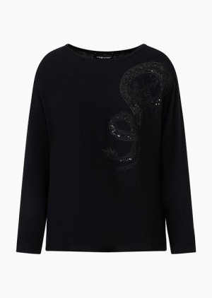 Black Emporio Armani Virgin-wool And Cashmere Jumper With Lunar New Year Dragon Embroidery | EA-SN56720