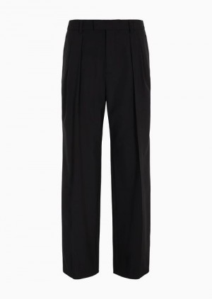 Black Emporio Armani Virgin-wool Two-way Stretch Canvas Trousers With Darts | EA-SN58381