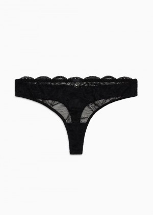 Black Emporio Armani Virtual Lace Thong | EA-SN56625