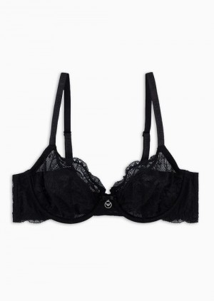 Black Emporio Armani Virtual Lace Underwired Bra | EA-SN56641