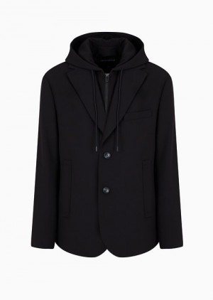 Black Emporio Armani Viscose-blend Blazer With Detachable Inner Panel And Hood | EA-SN57802