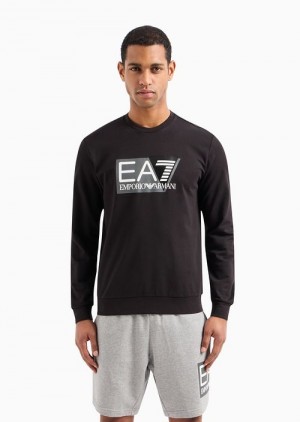 Black Emporio Armani Visibility Cotton Crew-neck Sweatshirt | EA7-SN59979