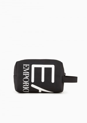 Black Emporio Armani Washbag With Oversized Logo | EA7-SN60054