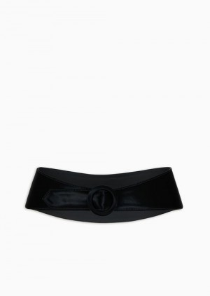 Black Emporio Armani Wet-look Nylon Wide Belt | EA-SN57435