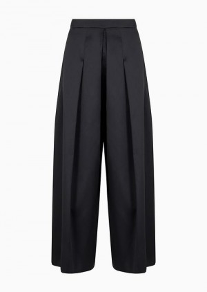 Black Emporio Armani Wide Trousers With Godet Pleat In Mikado Fabric | EA-SN56829