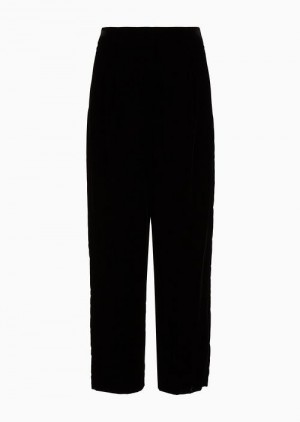 Black Emporio Armani Wide Velvet Trousers With Pleats | EA-SN56869