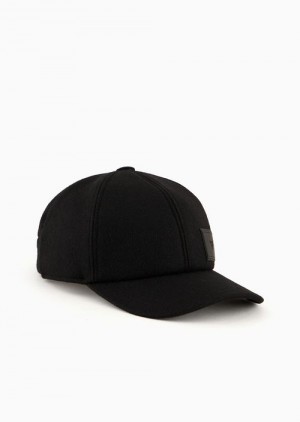 Black Emporio Armani Wool Cloth And Knit Baseball Cap | EA-SN59155