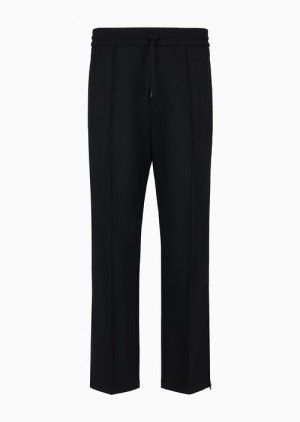 Black Emporio Armani Wool-blend Drawstring Trousers With Veining | EA-SN58410