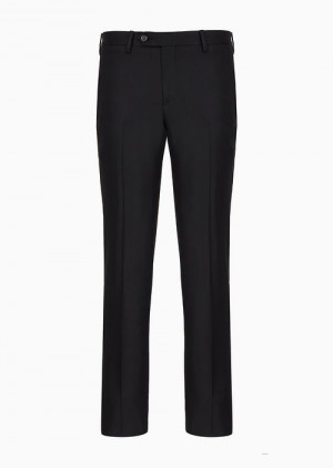 Black Emporio Armani Worsted Virgin-wool, Creased Trousers | EA-SN58383