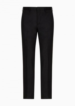 Black Emporio Armani Worsted Virgin-wool Trousers | EA-SN58384