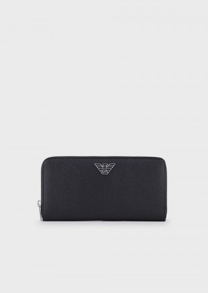 Black Emporio Armani Wraparound Zip Wallet With Eagle Plaque | EA-SN59271