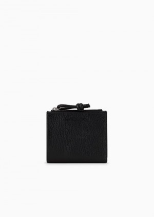 Black Emporio Armani Zipped, Tumbled-leather Card Holder | EA-SN59284