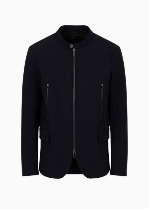 Black Emporio Armani Zip-up Jacket In Stretch-comfort Technical Fabric | EA-SN57792