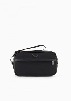 Black Logo Emporio Armani Asv Recycled Nylon Washbag | EA-SN59264